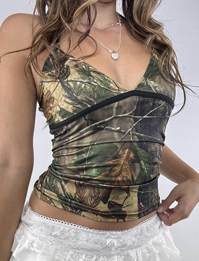 Camouflage Ruched Wrap Cami
