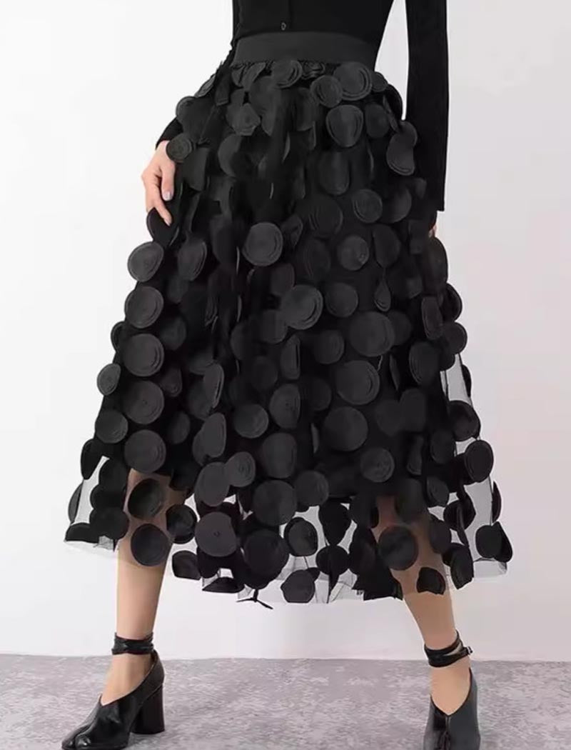 Mesh Applique Circles Midi Skirt