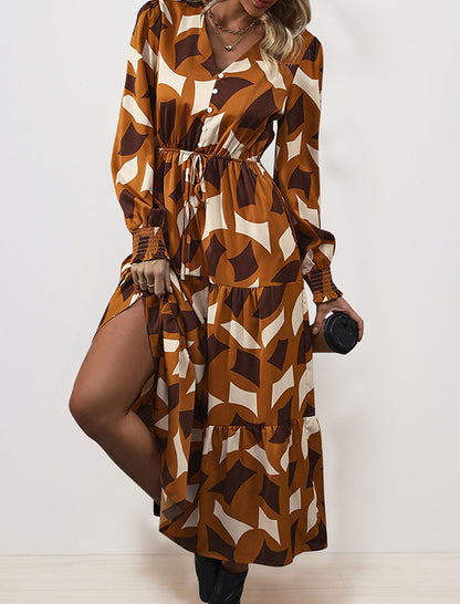 Abstract Print Tiered Maxi Dress