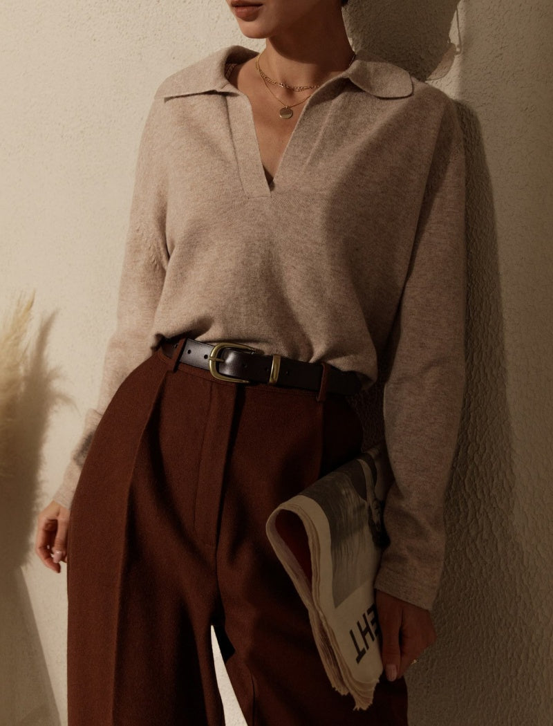 V-Neck Long-Sleeve Polo Shirt