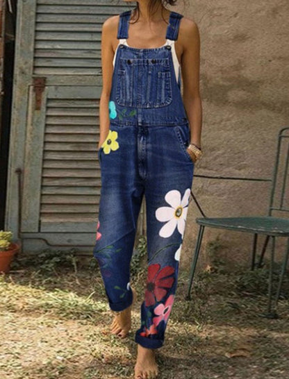Floral Denim Overalls