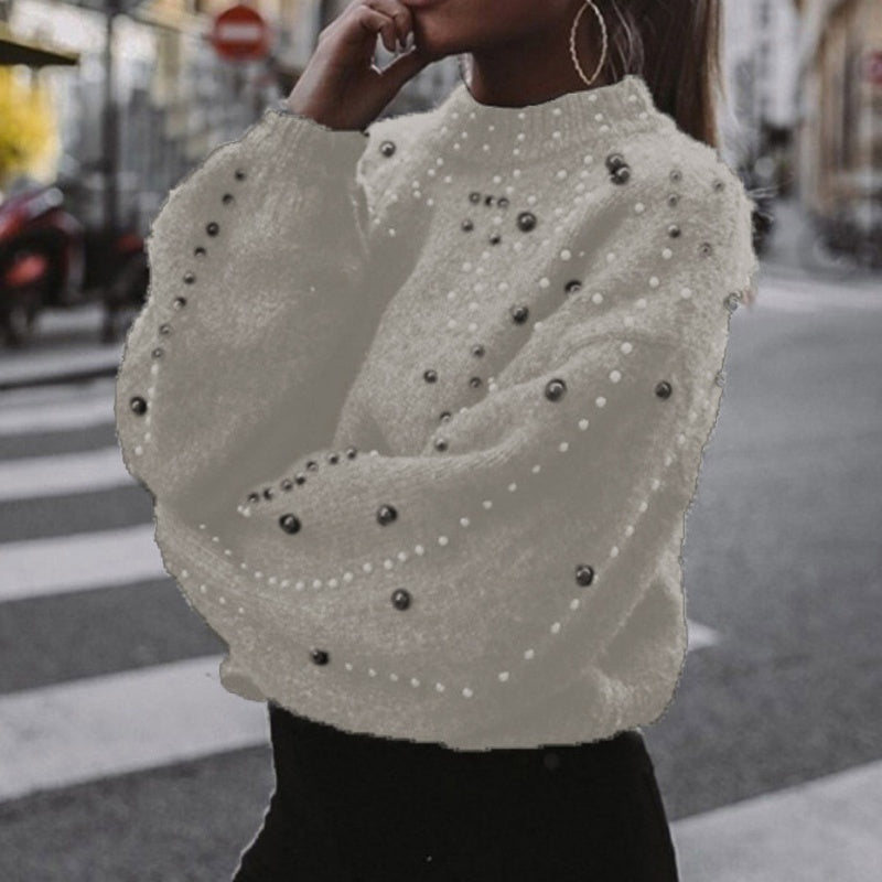 Pearl Embellished Puff Sleeve Sweater