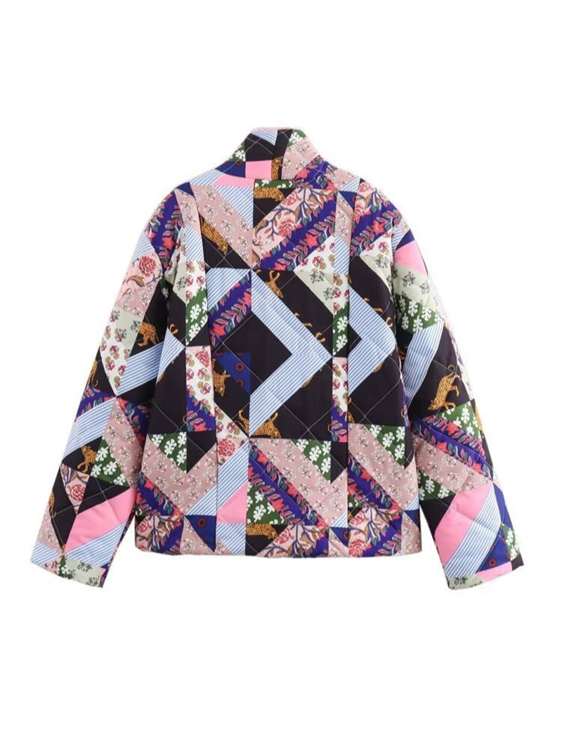 Patchwork Quilted Open-Front Jacket