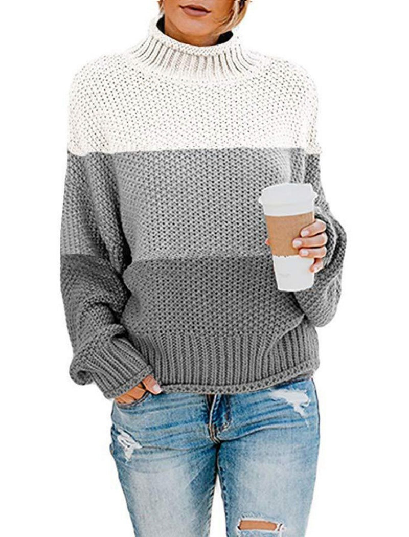 Colorblock Knit Turtleneck Sweater