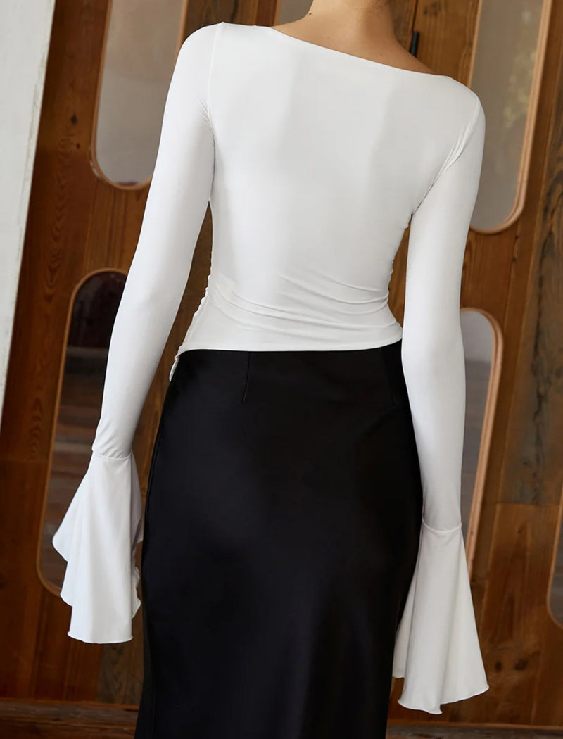 Ruched Long Sleeve Top with Flared Cuffs