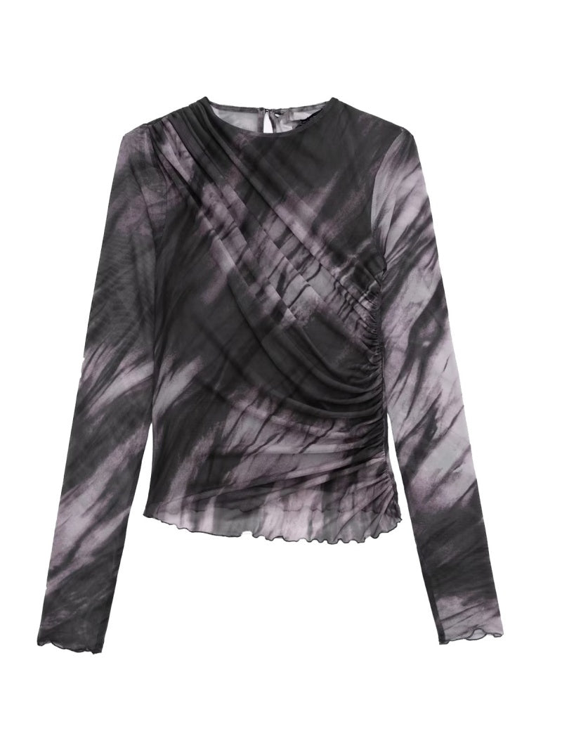 Tie-Dye Sheer Long Sleeve Top