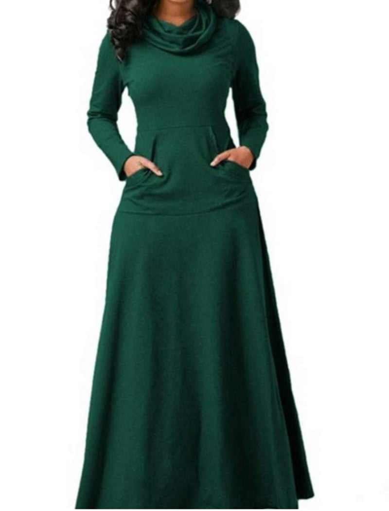 Solid Color Pocket Detail Long Dress