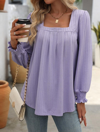 Square Neck Long-Sleeve Blouse