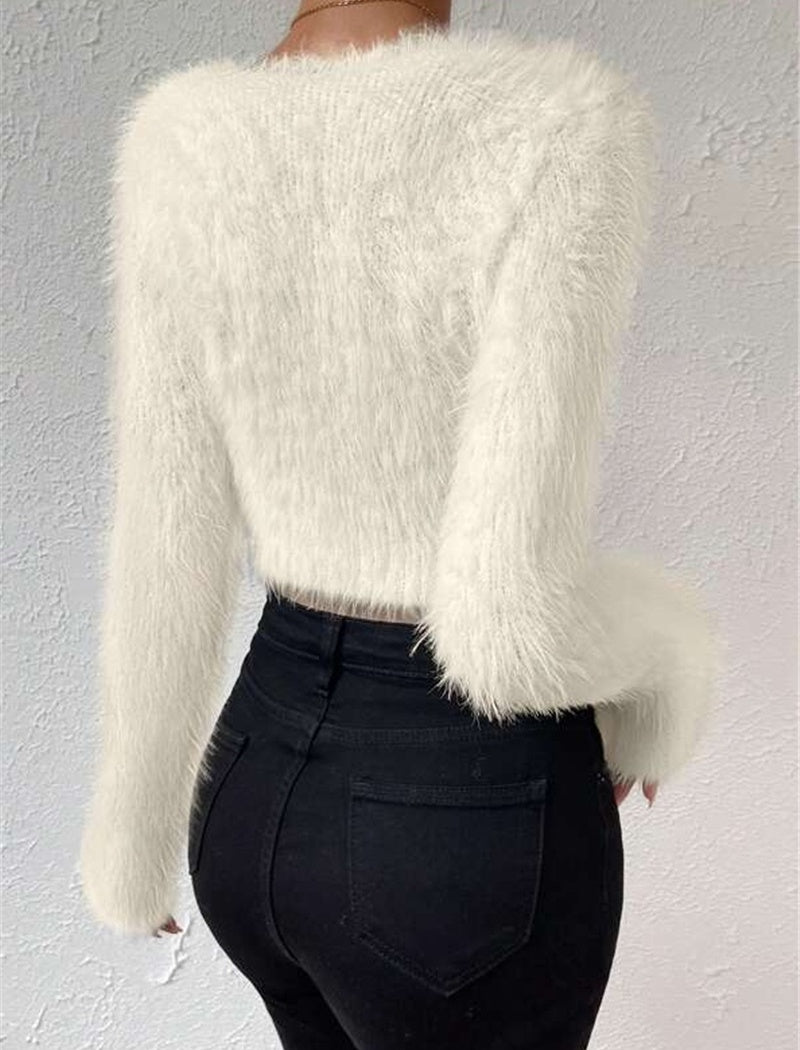 Fluffy Long Sleeve Cropped Sweater