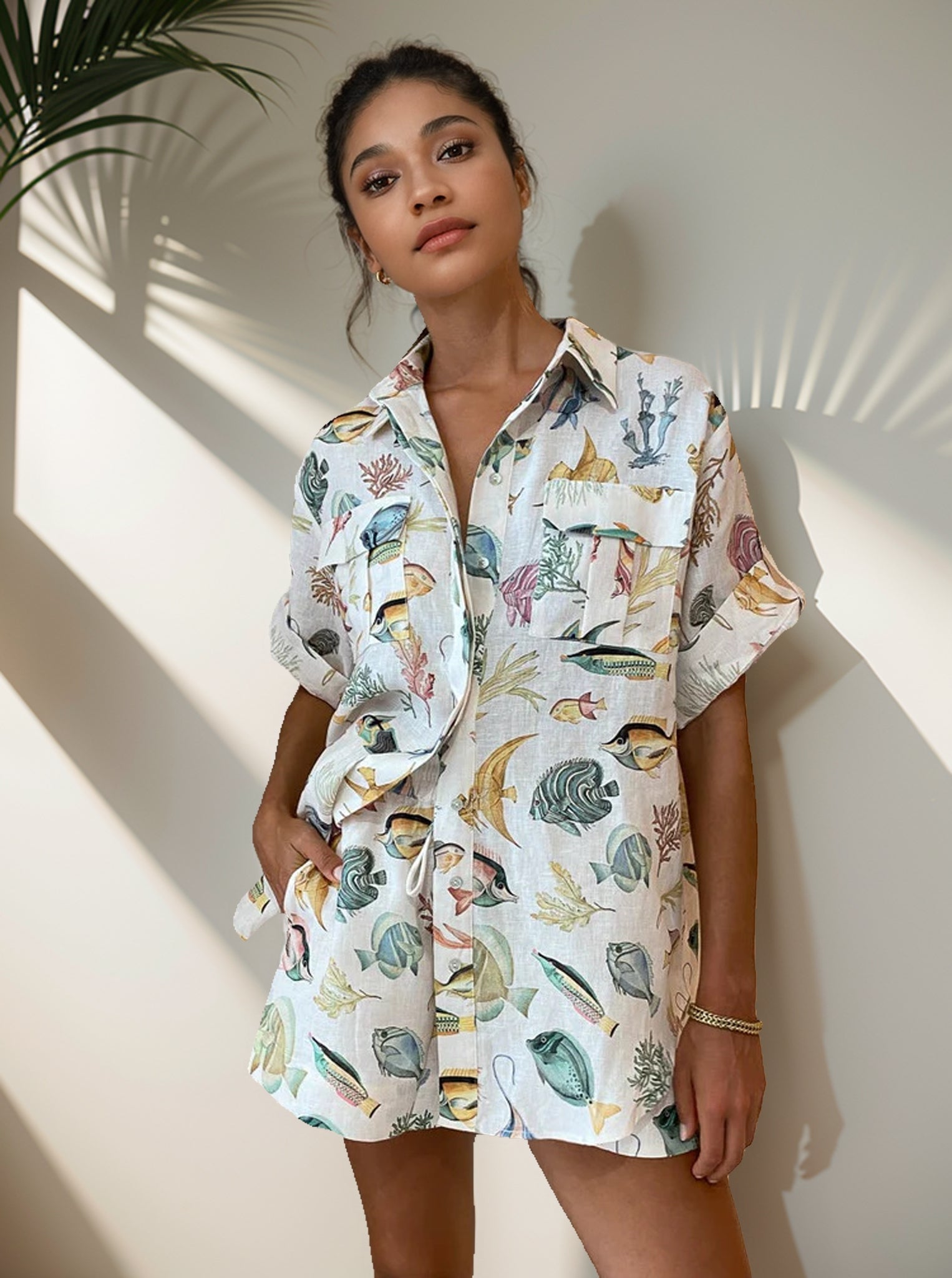 Ocean Print Shirt and Shorts Set