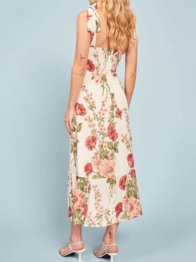 Floral Print Smocked Midi Dress