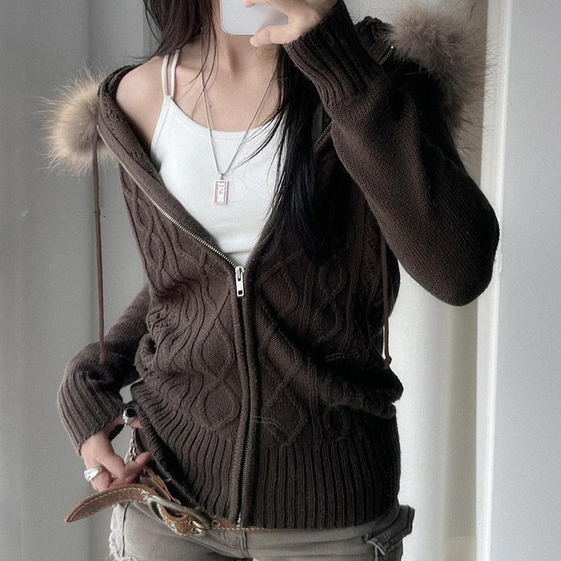 Cable Knit Zipper Cardigan Sweater