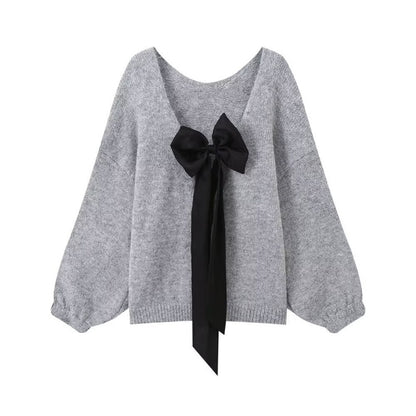 Bow Accent Knit Pullover Sweater