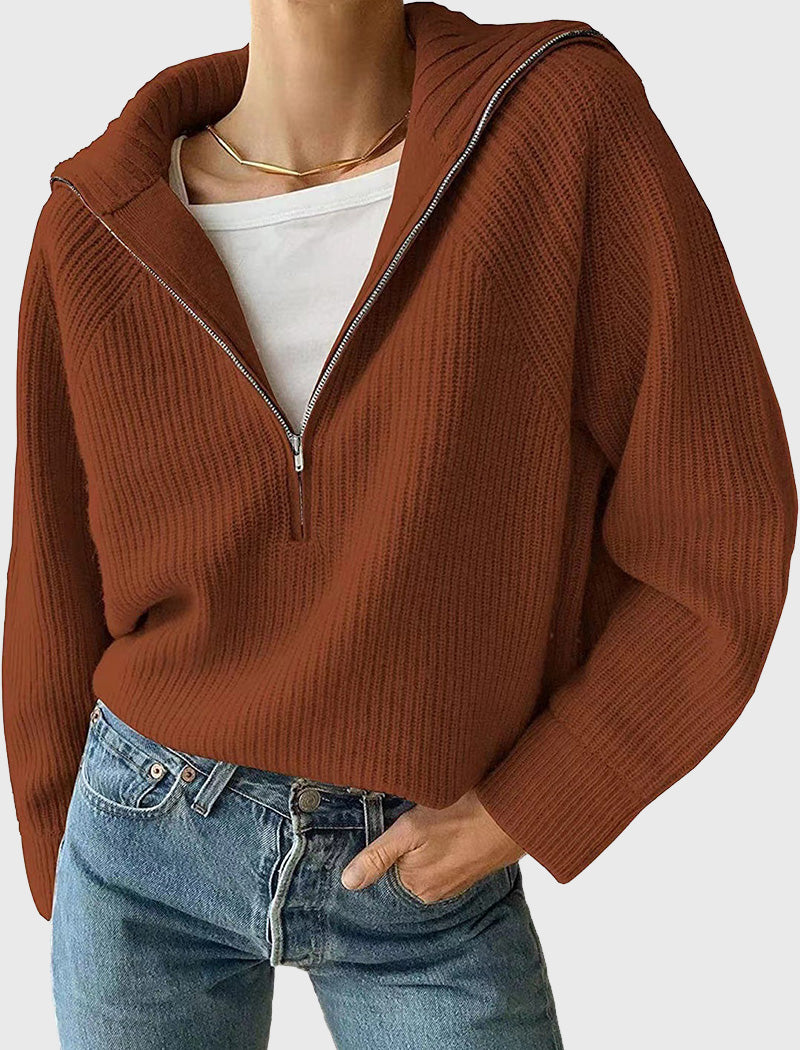 Half-Zip Ribbed Sweater with Relaxed Fit