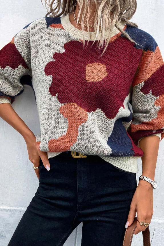 Abstract Floral Knit Sweater