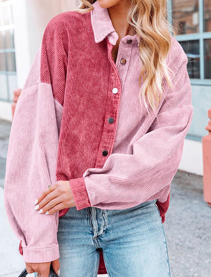 Color Block Corduroy Button-Up Shirt