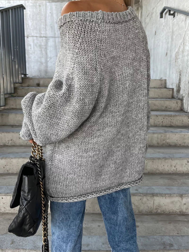 Off-the-Shoulder Oversized Knitted Sweater