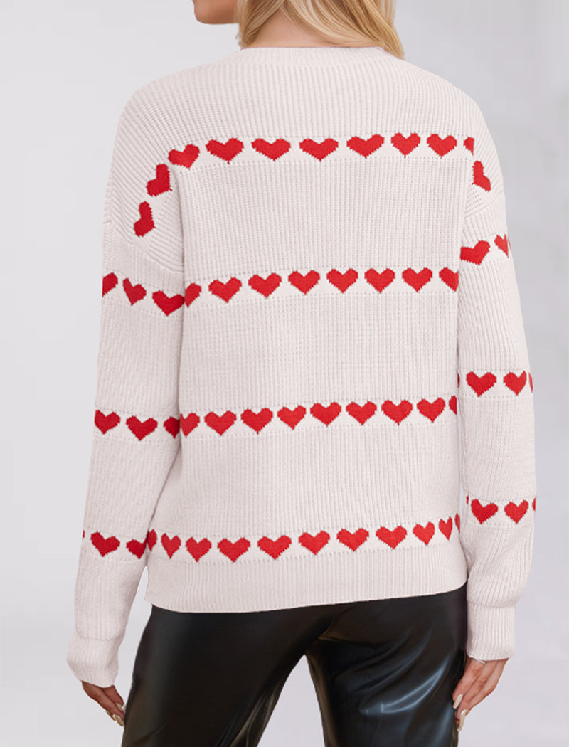 Striped Heart Print Pullover Sweater