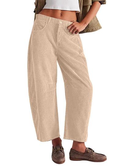 Wide-Leg Cropped Corduroy Pants