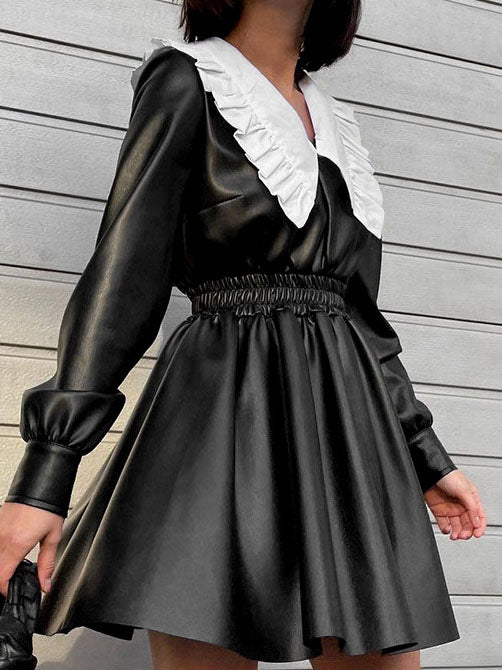 Cinched Waist High-Waisted Long Sleeve Dress