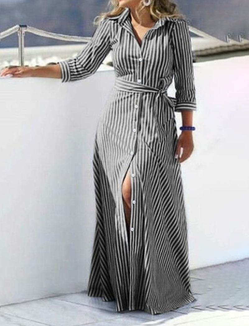 Striped Button-Up Maxi Dress