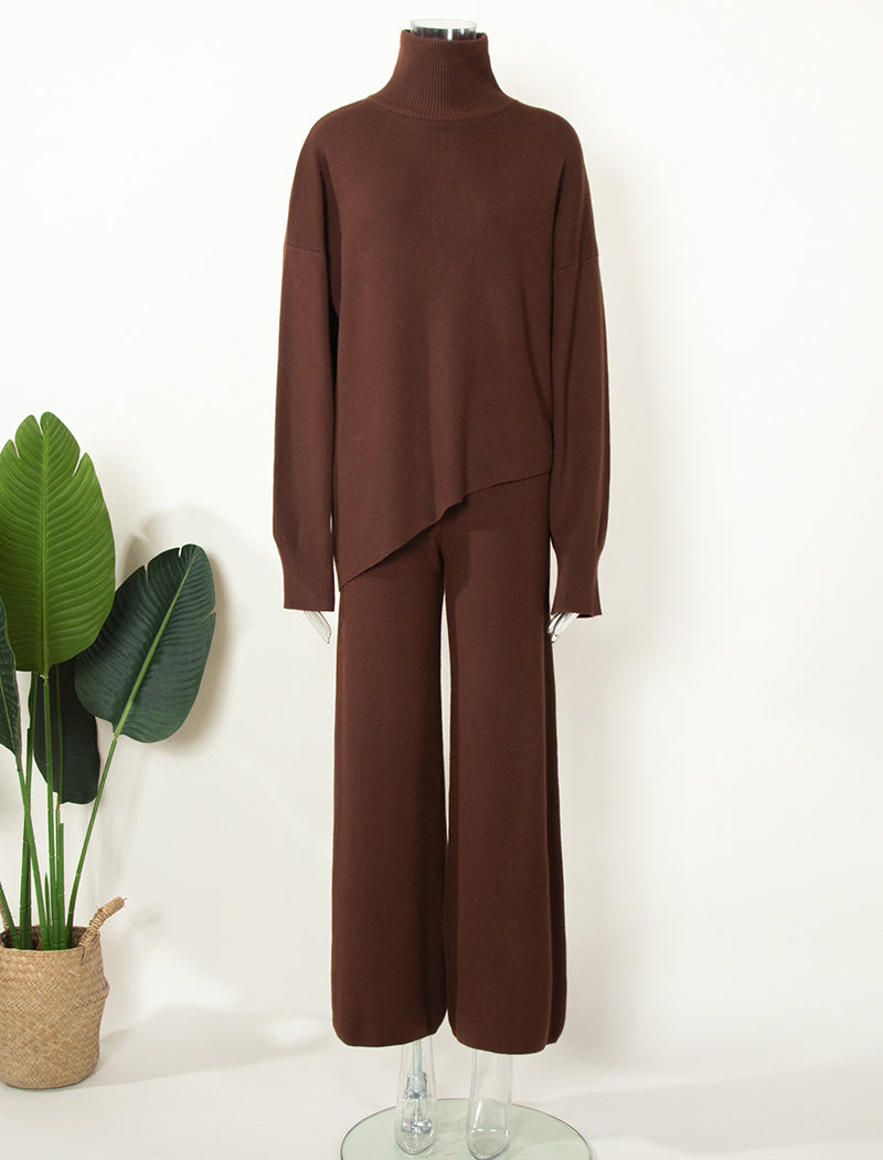 Asymmetrical Sweater and Knit Wide-leg Pants Set