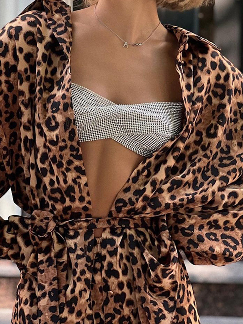 Leopard Shirt and Wide-Leg Pants Set