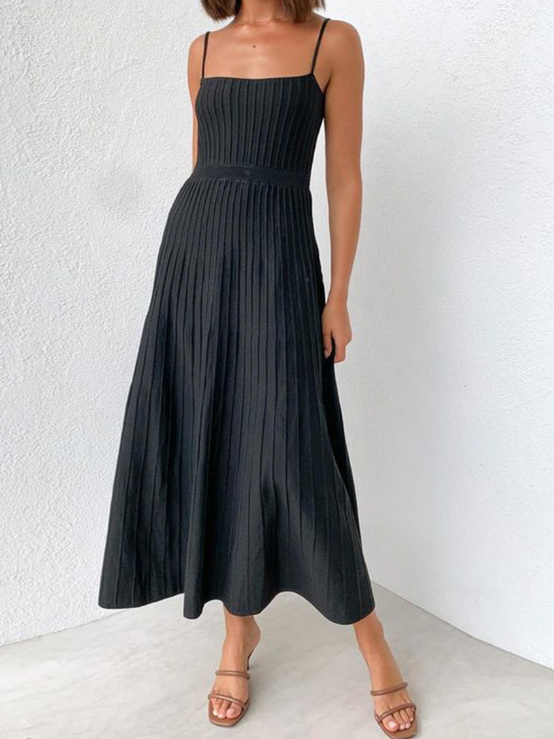 Pleated Spaghetti Strap Midi Dress