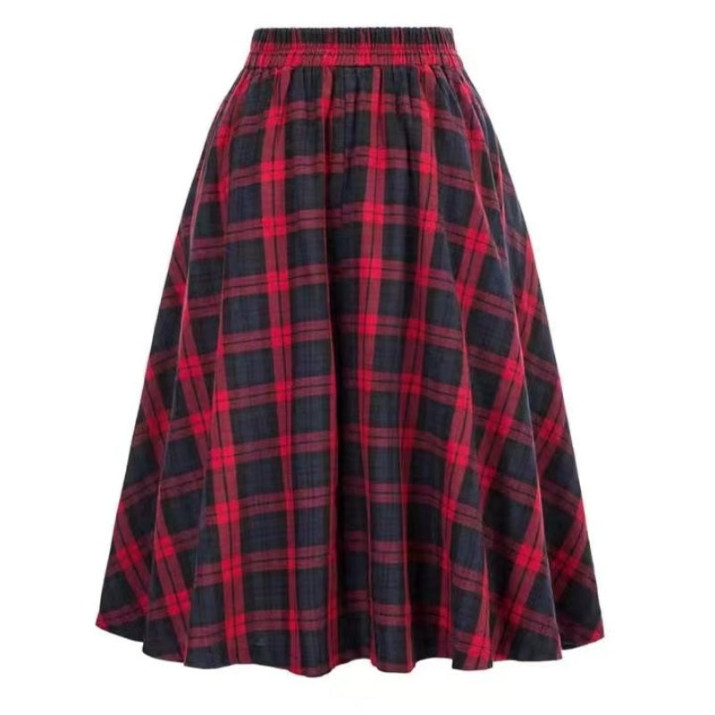 High-Waisted Plaid A-Line Skirt