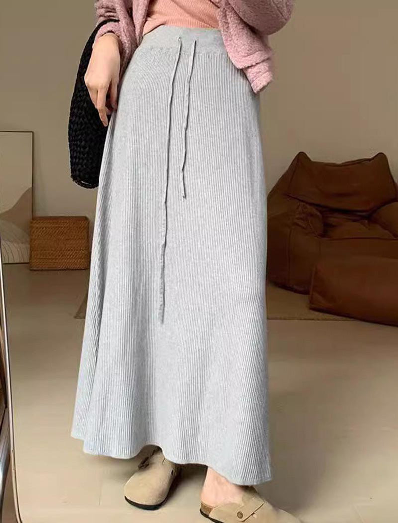 Pleated Drawstring Maxi Skirt