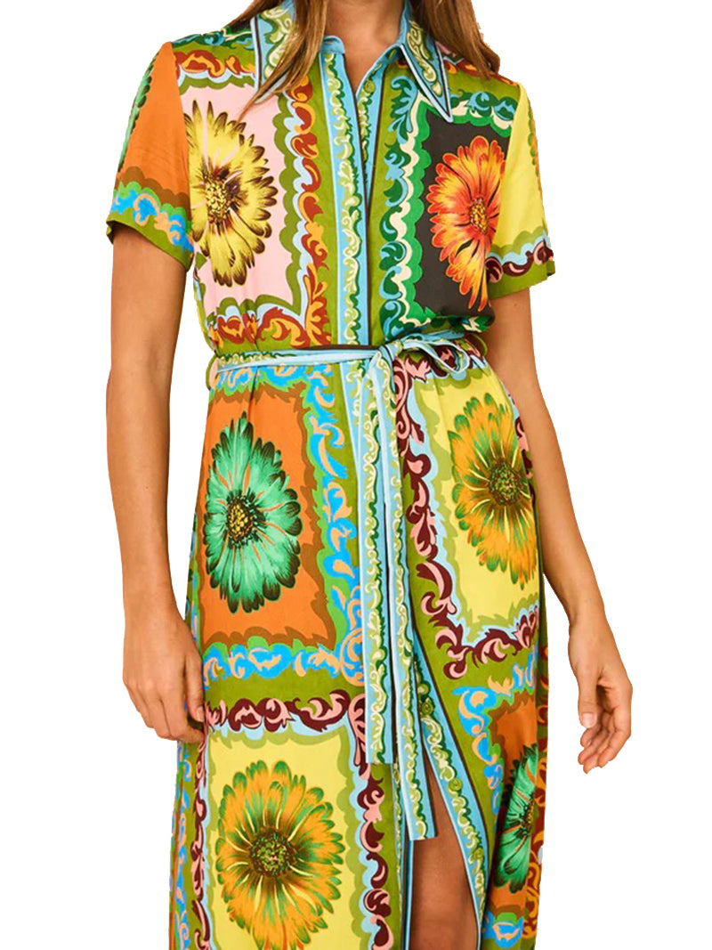 Floral Patchwork Tie-Front Shirt Dress