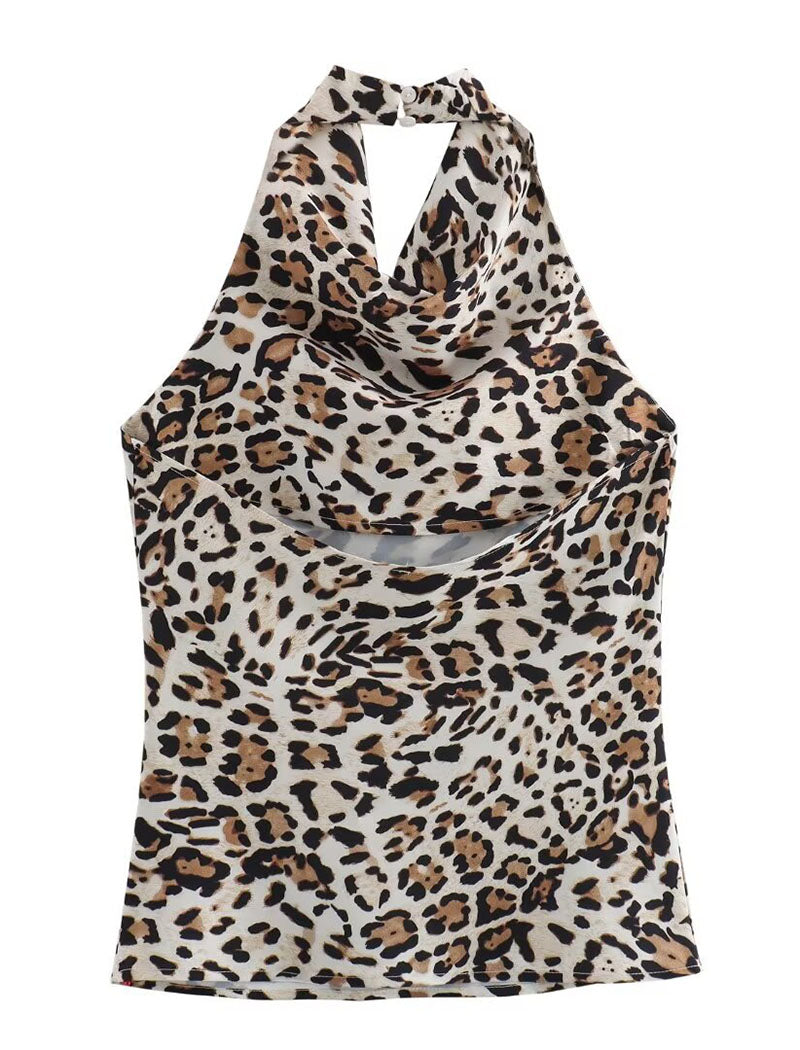 Backless Leopard Print Halter Top