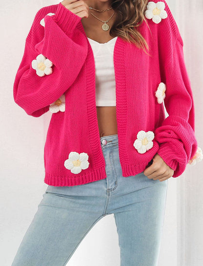 3D Flower Lantern Sleeve Knit Cardigan