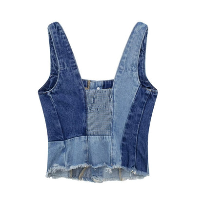 Patchwork Denim Crop Top