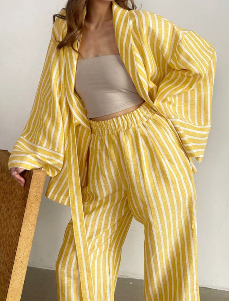 Striped Belted Oversized Two-Piece Set