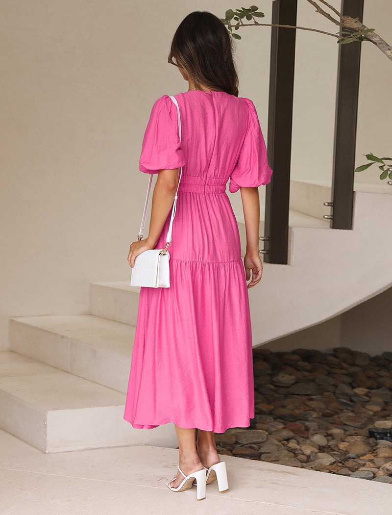 Puff Sleeve V-Neck Maxi Dress