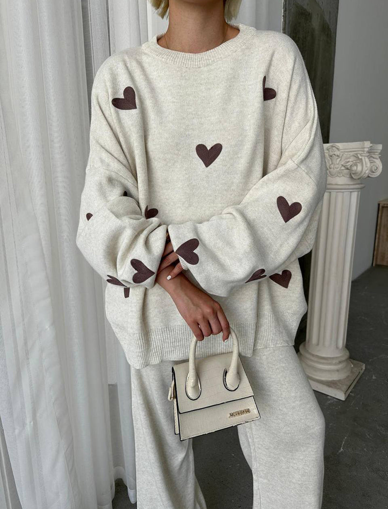 Knitted Two-Piece Set with Heart Detail