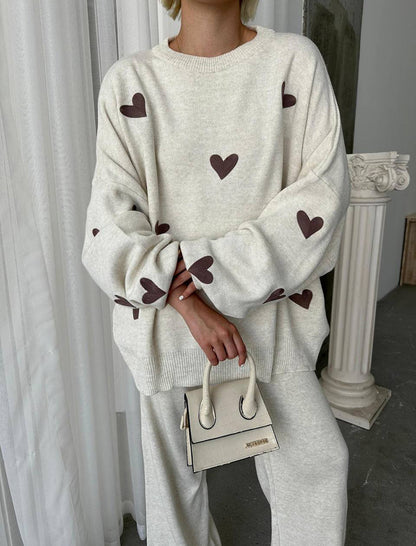 Knitted Two-Piece Set with Heart Detail