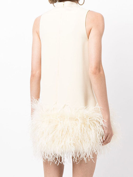 Sleeveless Feather Hem Mini Dress