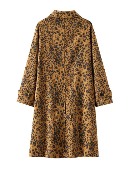 Animal Print Long Sleeve Trench Coat