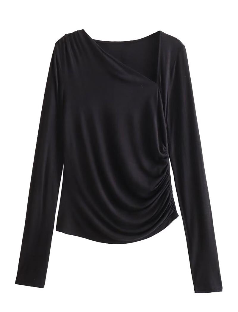 Draped Ruched Long-Sleeve Top