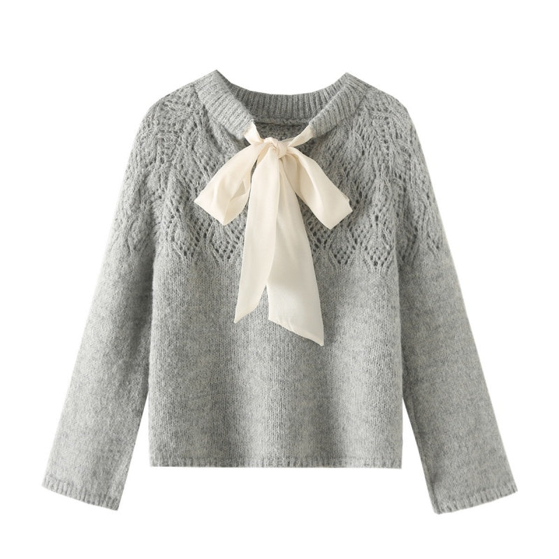 Knit Sweater with Bow Accent