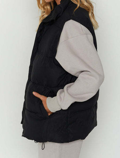 Zip-Up Puffer Cotton Drawstring Vest