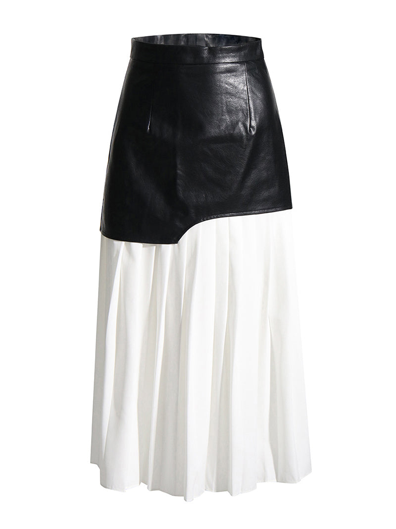 Asymmetrical Patchwork Pleated Skirt