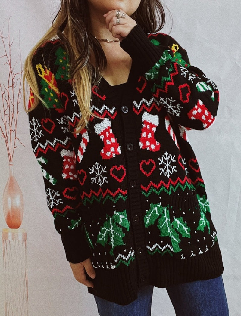 Holiday Cardigan with Festive Prints