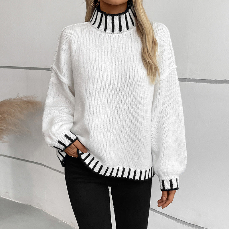 Contrast Trim Knit Sweater with High Neck