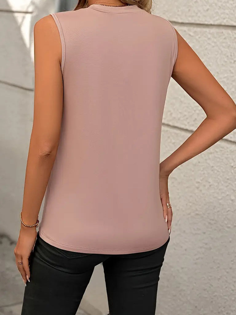 Round Neck Sleeveless Solid T-Shirt