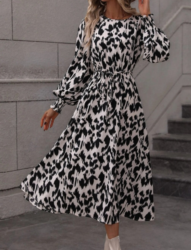 Animal Print Long Sleeve Midi Dress