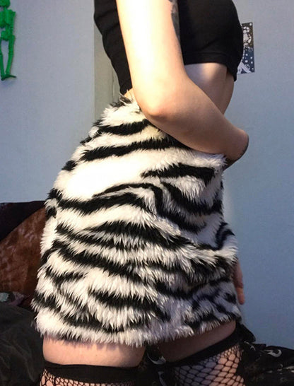 Zebra Faux Fur Mini Skirt