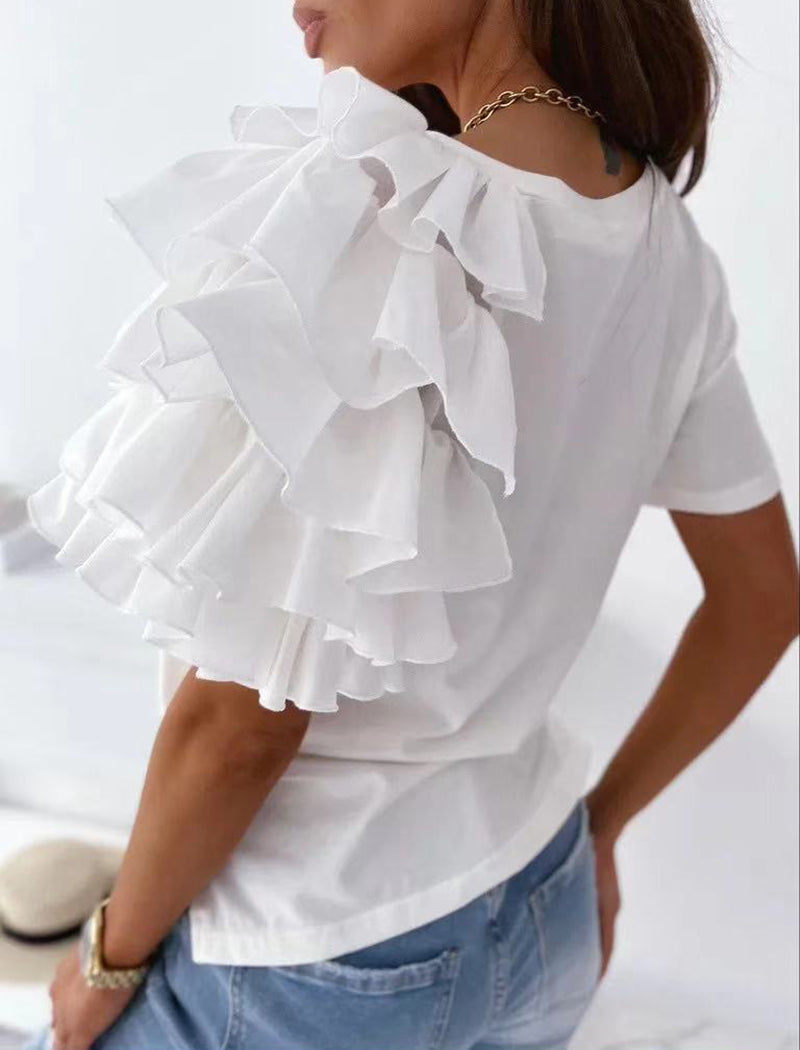 Ruffle Sleeve Statement T-Shirt